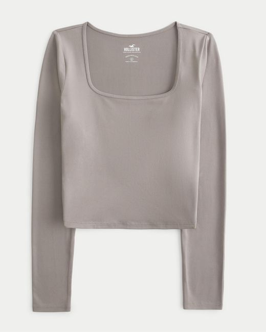 Hollister Gray Langärmliges nahtloses T-Shirt mit eckigem Ausschnitt