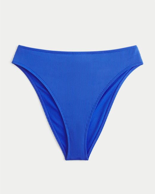 Hollister Blue Curvy High-leg High-waist Ribbed Cheeky Bikini Bottom
