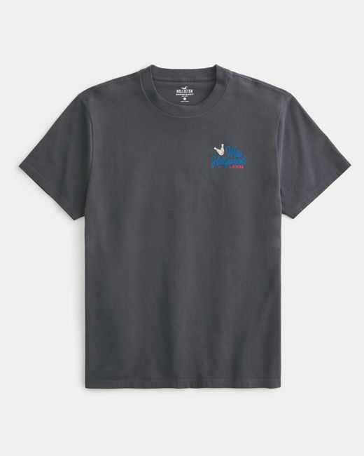 Hollister Black Relaxed Heavyweight West Hollywood Lanes Graphic Tee for men