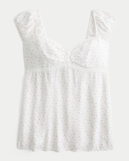 Hollister White Cinch Bust Babydoll Top