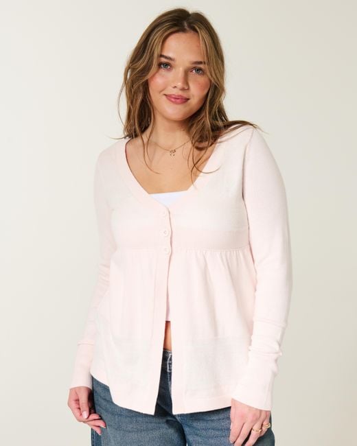 Hollister Pink Long-sleeve Flyaway Babydoll Cardigan