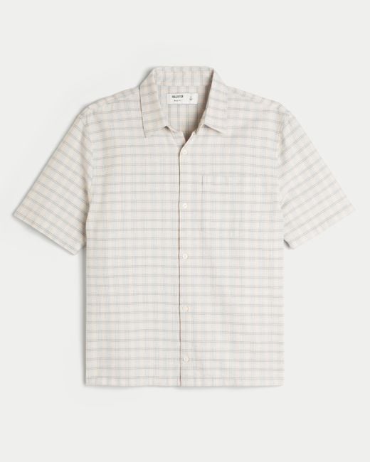 Hollister White Boxy Short-sleeve Plaid Shirt for men