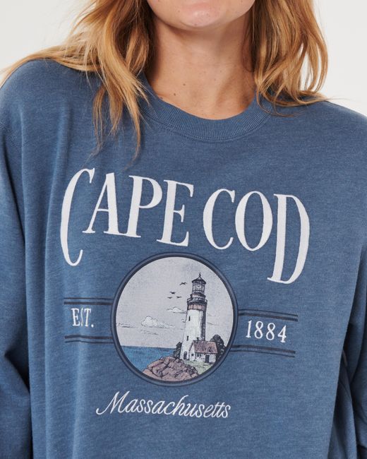 Hollister Blue Lässiges Rundhals-Sweatshirt mit Cape Cod Massachusetts-Grafik