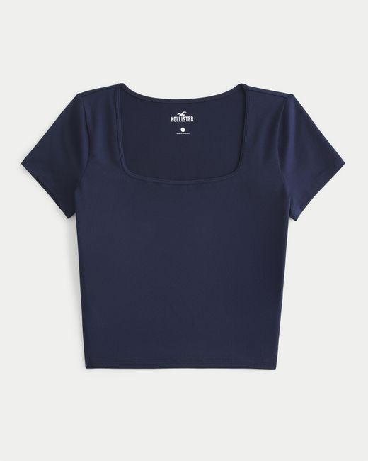 Hollister Blue Soft Stretch Seamless Fabric Square Neck T-shirt