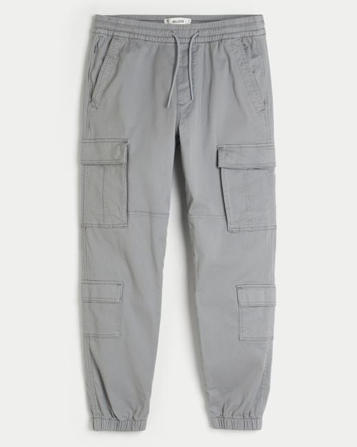 Hollister Gray Relaxed Twill Cargo Joggers for men