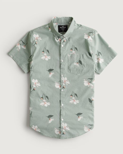 Hollister Green Short-sleeve Floral Button-through Shirt for men