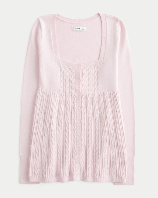 Hollister Pink Long-sleeve Square-neck Babydoll Sweater