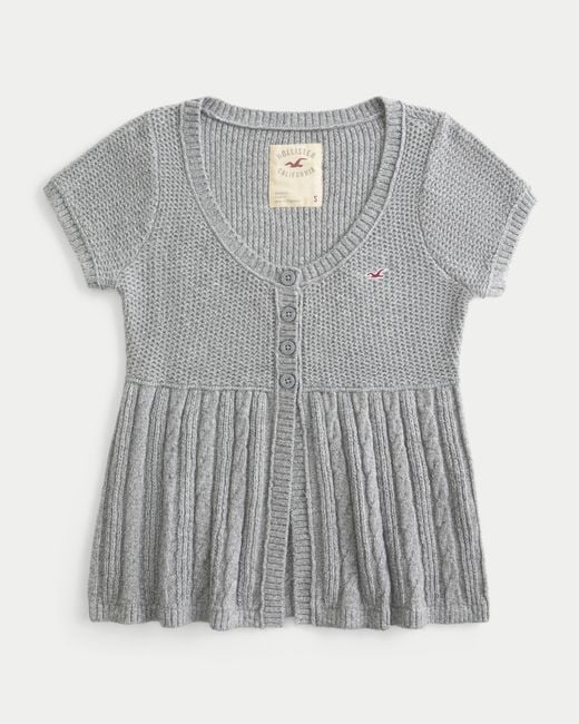Hollister Gray Short-sleeve Flyaway Icon Cardigan