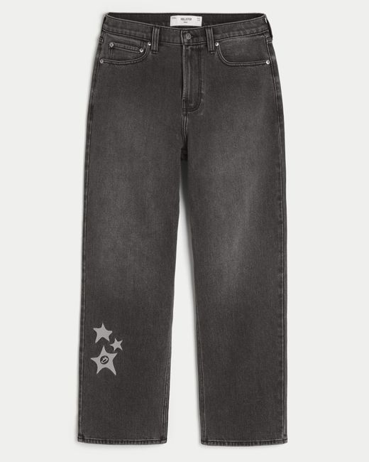 Hollister Gray Washed Black Star Graphic Baggy Jeans for men
