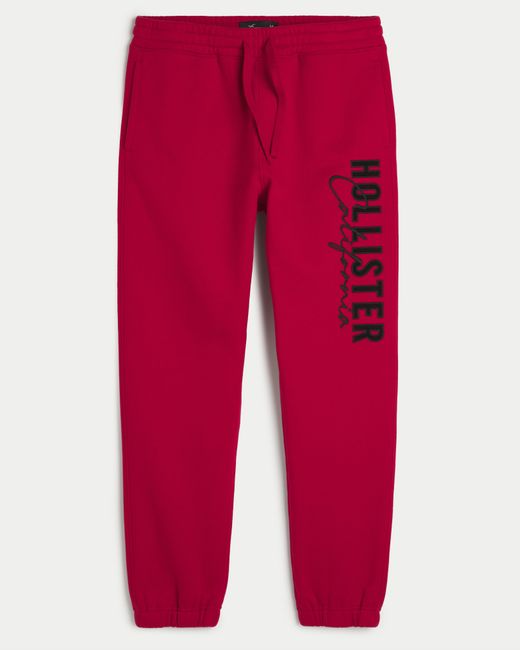 Hollister Relaxed Fleece Logo Graphic Joggers in Red for Men