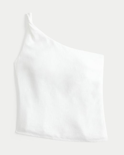 Hollister White Linen-blend One-shoulder Top