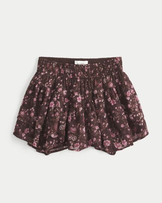 Hollister Brown Chiffon Tiered Asymmetrical Hem Mini Skort