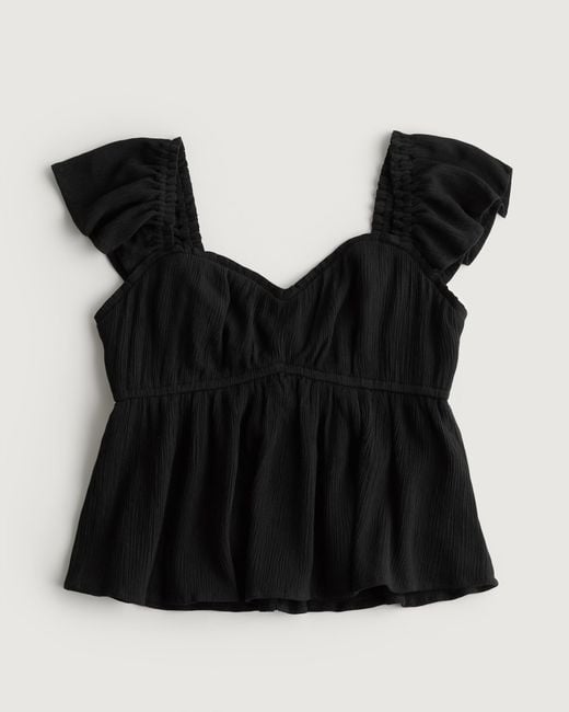 Hollister Black Flutter Sleeve Babydoll Top