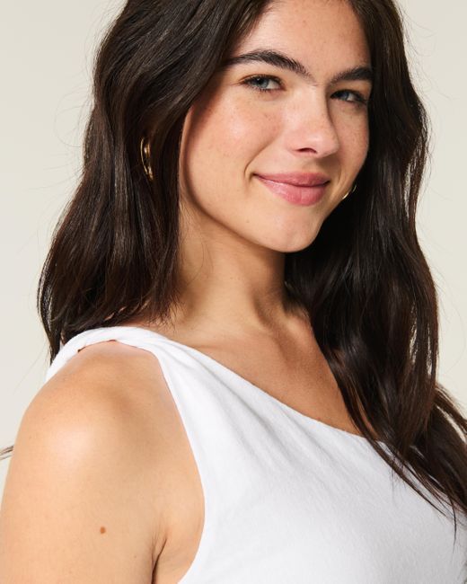 Hollister White Linen-blend One-shoulder Top