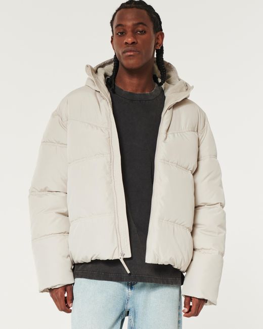 Hollister Natural Faux Fur-lined Hooded Puffer Jacket for men