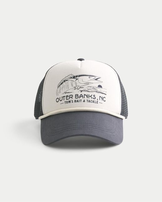 Hollister White Outer Banks Graphic Trucker Hat for men
