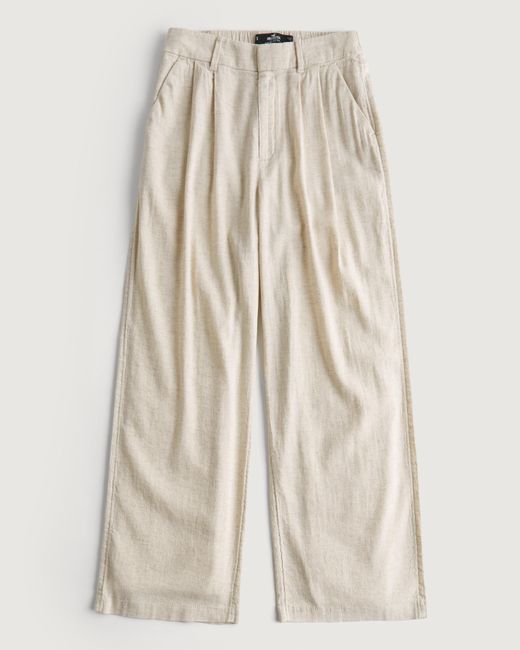 Hollister Ultra Highrise Wideleg Linen Pants in Natural Lyst UK