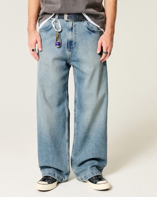 Hollister Blue Medium Wash Super Baggy Jeans for men