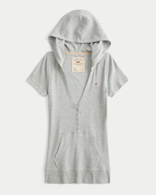 Hollister Gray Short-sleeve Hooded Henley
