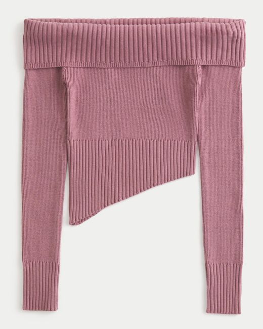 Hollister Pink Social Tourist Off-the-shoulder Asymmetrical Sweater