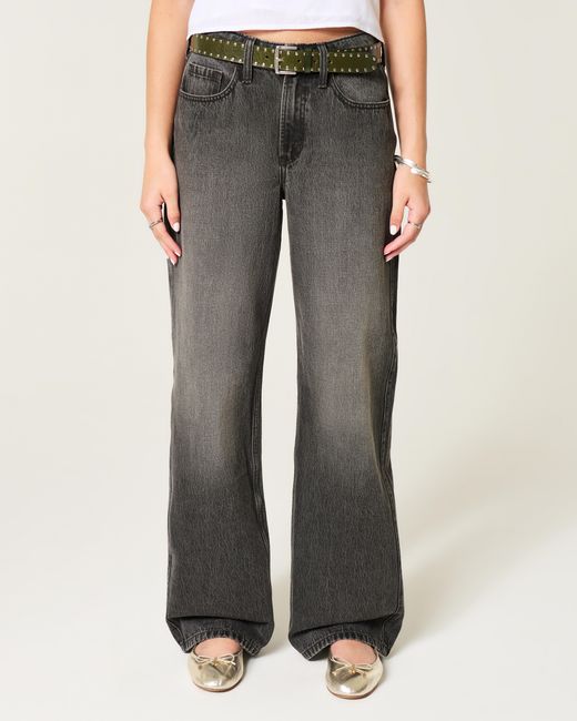 Hollister Gray High-rise Washed Black Baggy Jeans