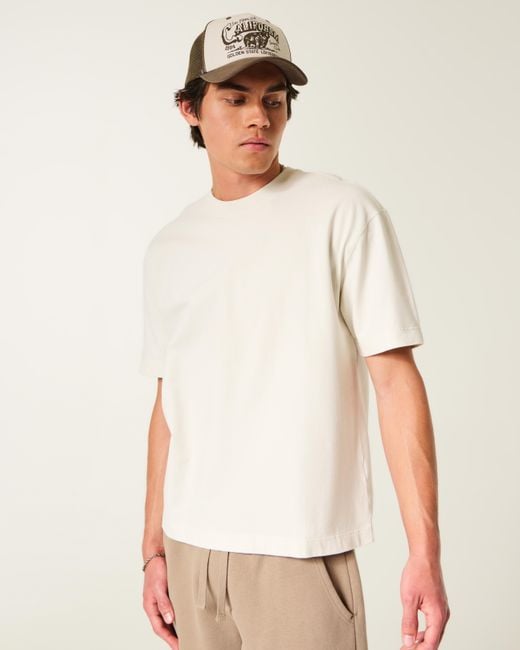 Hollister White Boxy Heavyweight Cotton Crew T-shirt for men