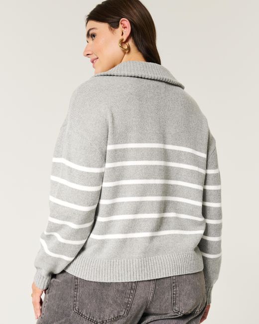 Hollister Gray Oversized-Pullover mit kurzem Reißverschluss und Grafik
