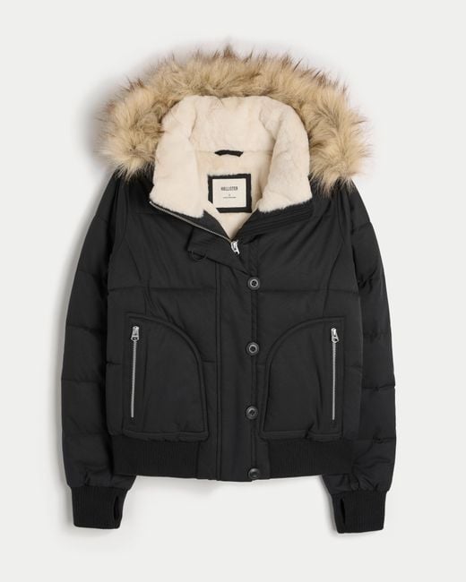 Hollister Black Faux Fur-lined All-weather Bomber Jacket