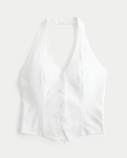 Hollister White Linen-blend Halter Vest
