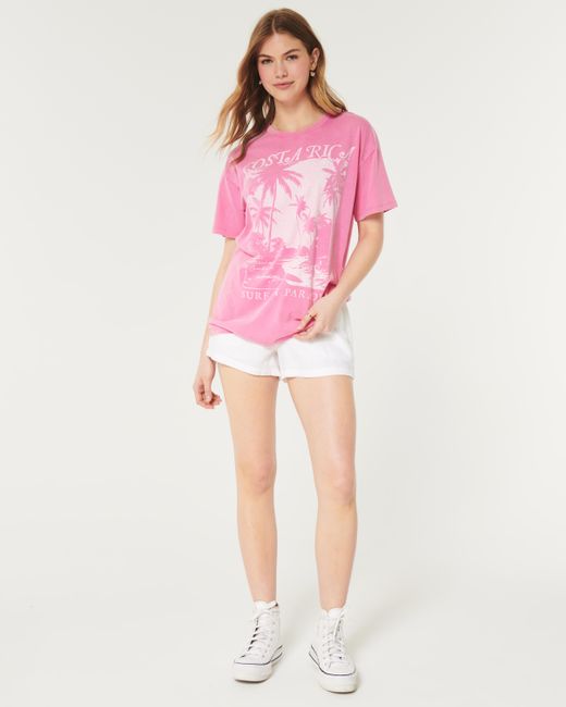 Hollister Pink Oversized Costa Rica Graphic Tee