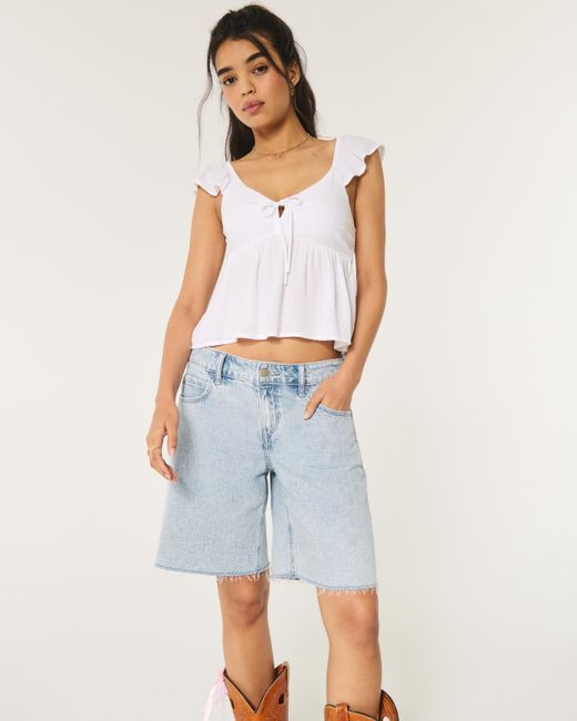 Hollister Blue Low-rise Longer Length Baggy Denim Shorts