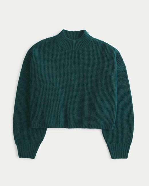 Hollister Green Easy Cozy Waffle Mock-neck Sweater