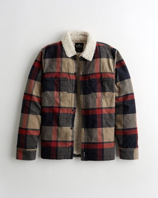 Hollister Multicolor Sherpa-lined Flannel Shirt Jacket for men
