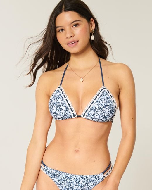 Hollister Blue Crochet-style Trim Halter Triangle Bikini Top