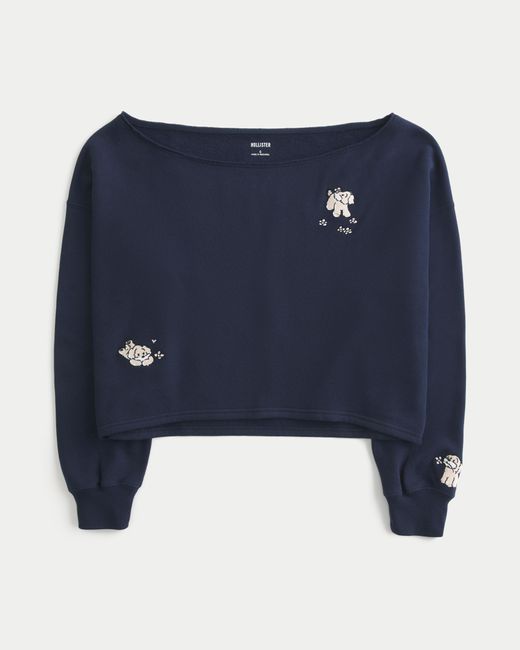 Hollister Blue Easy Graphic Double Off-the-shoulder Sweatshirt