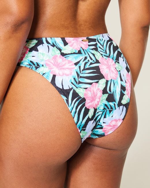 Hollister Blue Curvy High-leg High-waist Ribbed Cheeky Bikini Bottom