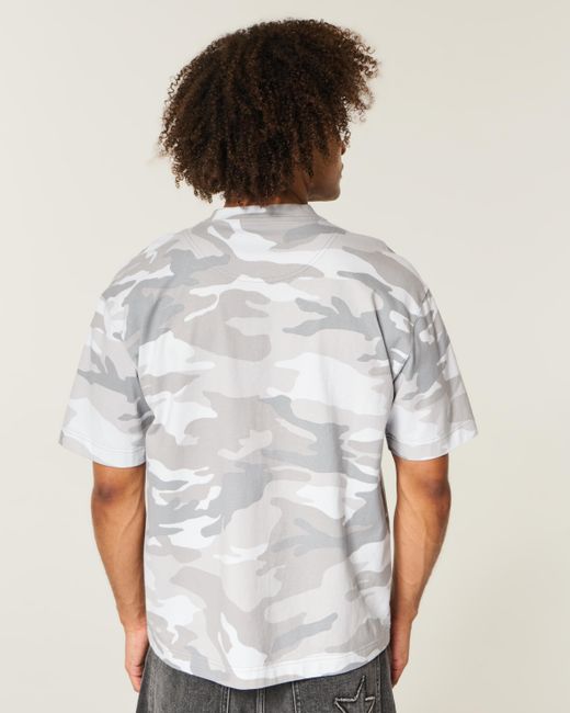 Hollister Gray Boxy Heavyweight Cotton Camo Crew T-shirt for men