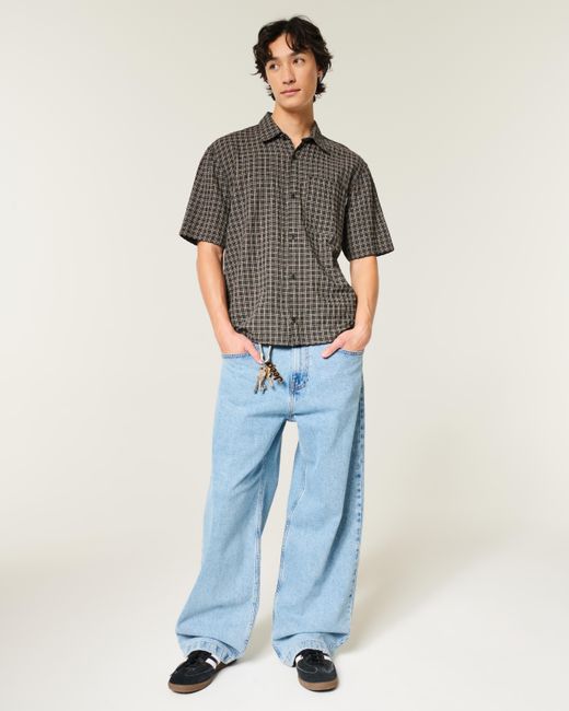 Hollister Gray Boxy Short-sleeve Seersucker Shirt for men