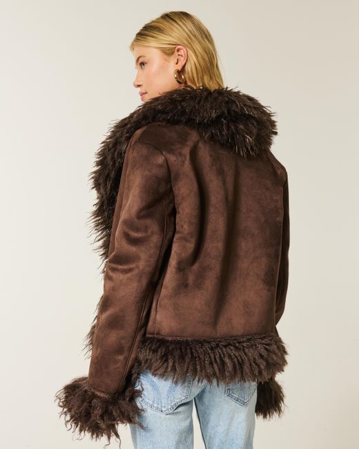 Hollister Brown Jacke aus Shearling-Lammfellimitat mit Kunstpelzfutter