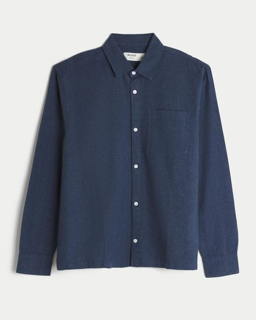 Hollister Blue Long-sleeve Linen-blend Shirt for men