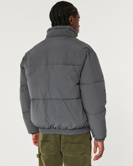 Hollister Gray Boxy Mock-neck Puffer Jacket for men