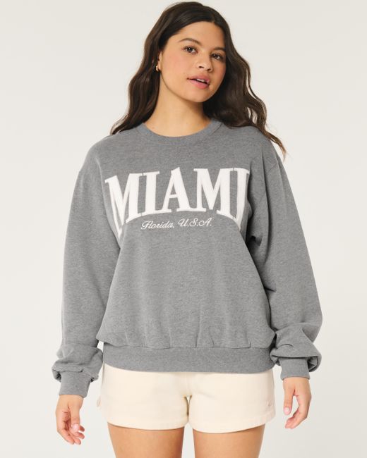 Hollister Gray Easy Miami Florida Graphic Crew Sweatshirt