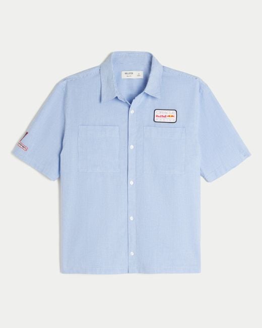 Hollister Blue Boxy Oracle Red Bull Racing Graphic Workwear Shirt for men