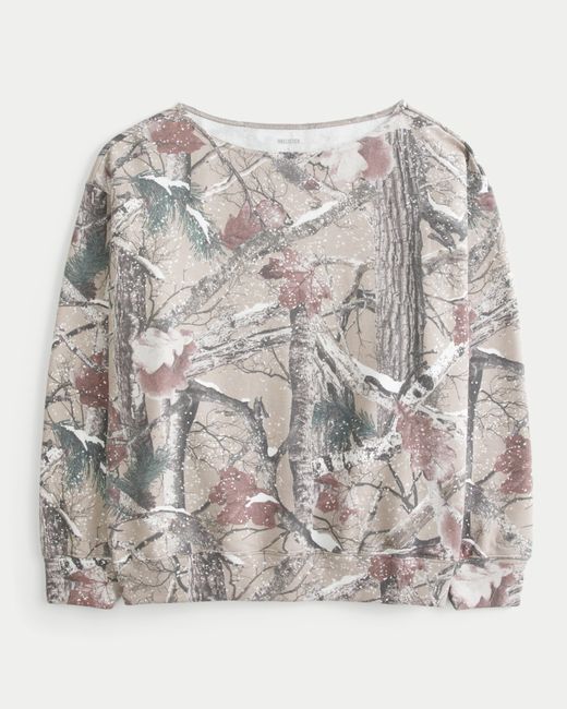 Hollister Gray Hollister Feel Good Oversized Off-the-shoulder Camo Sweatshirt