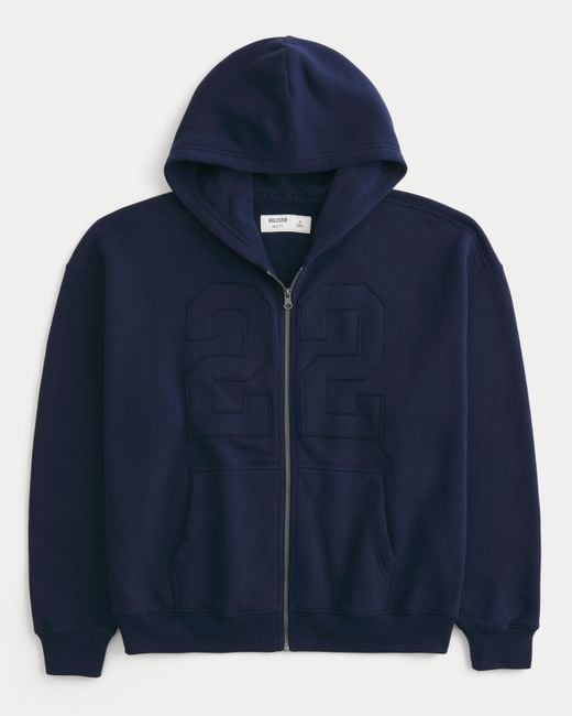Hollister Kastiger Hoodie mit Reißverschluss und Nummern-Grafik in Blue für Herren