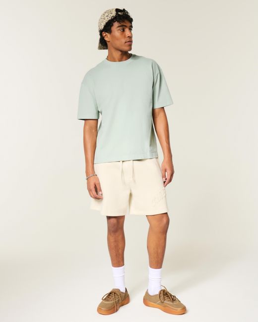 Hollister Blue Boxy Heavyweight Cotton Crew T-shirt for men