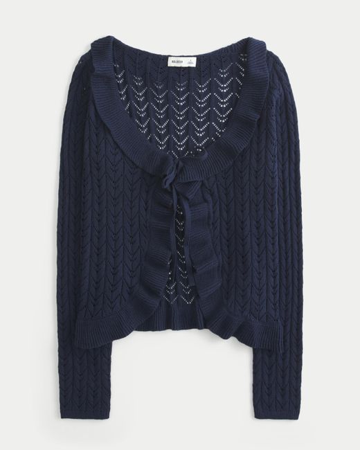 Hollister Blue Ruffle Tie-front Cardigan