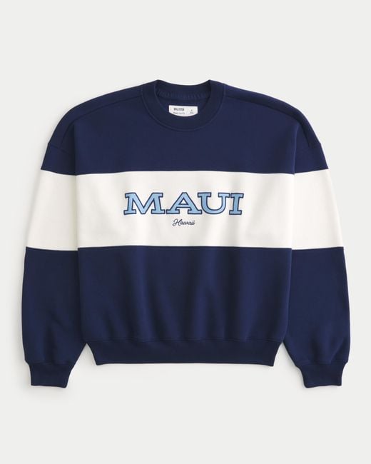 Hollister Blue Baggy Cinch Maui Graphic Crew Sweatshirt for men