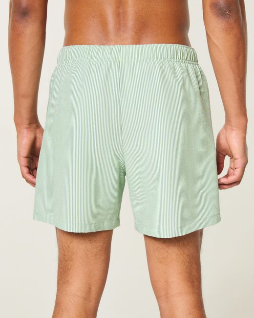Hollister Green Mid-thigh Seersucker Swim Trunks for men