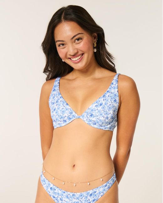 Hollister Blue High Apex Ribbed Underwire Bikini Top